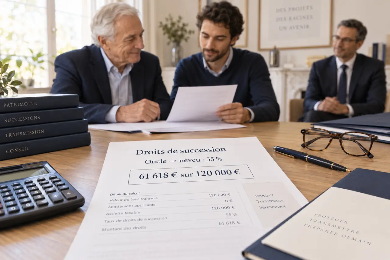 Droits de succession entre oncle et neveu : 55 % et 61 618 € sur 120 000 €