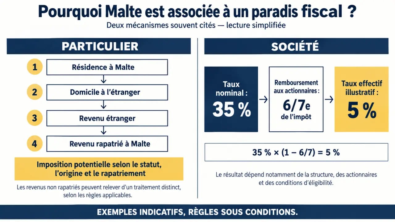 Infographie sur la fiscalité de Malte et le fonctionnement du paradis fiscal maltais