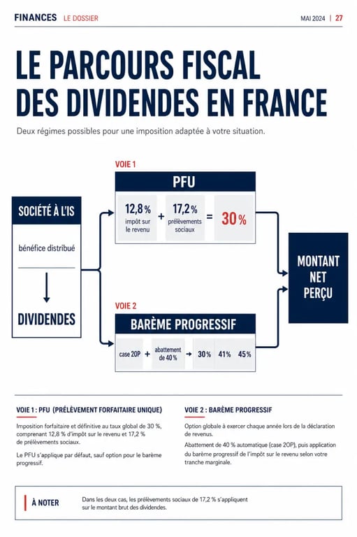 Les dividendes sont ils imposables en France : schéma comparatif du PFU et du barème progressif