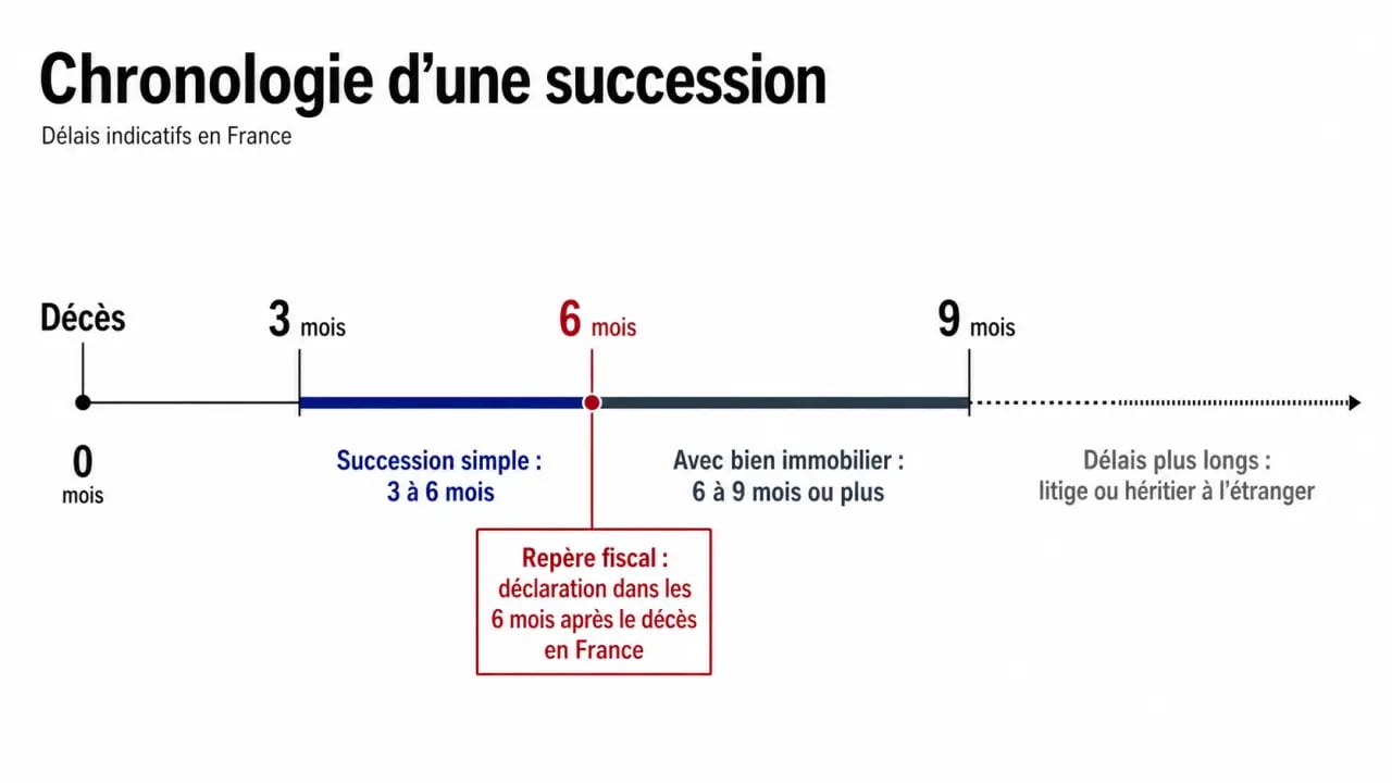 Combien de temps pour succession : chronologie des délais moyens et du repère fiscal de 6 mois