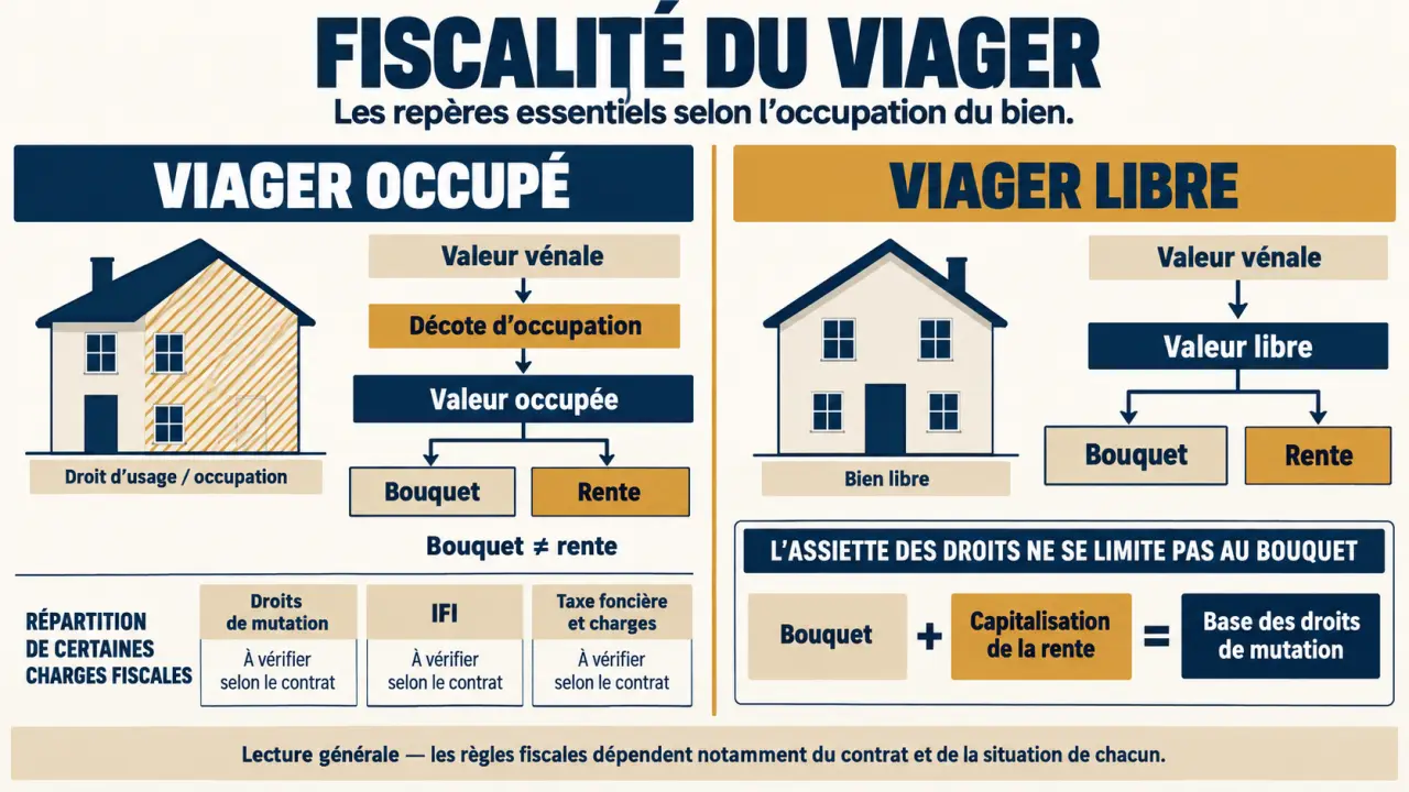 Fiscalité viager : schéma comparatif entre viager occupé et viager libre