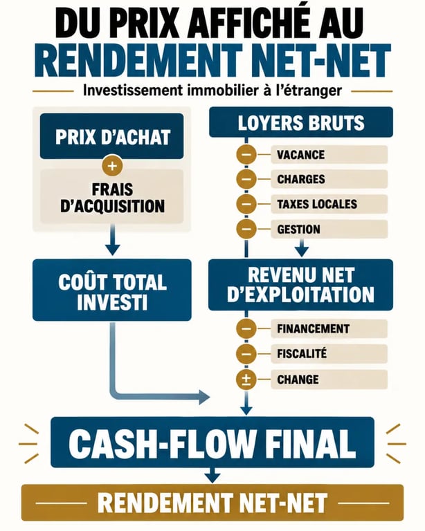Infographie pour comprendre le rendement net d’un investissement à l’étranger